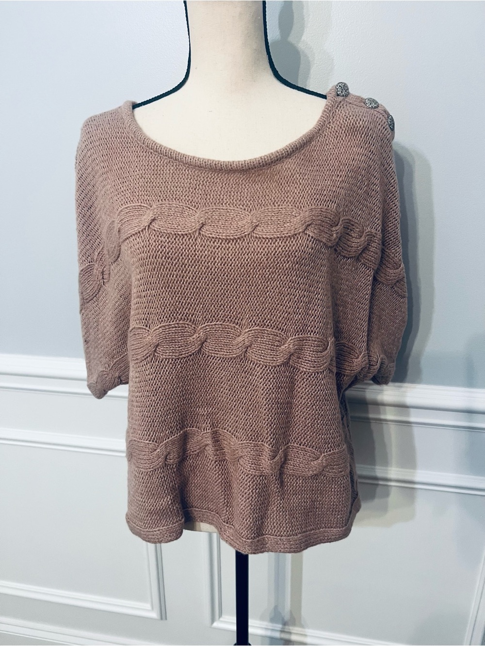 Jennifer Lopez Womens Pink Cable Knit Scoop Neck Short Sleeve Sweater XL Slouchy